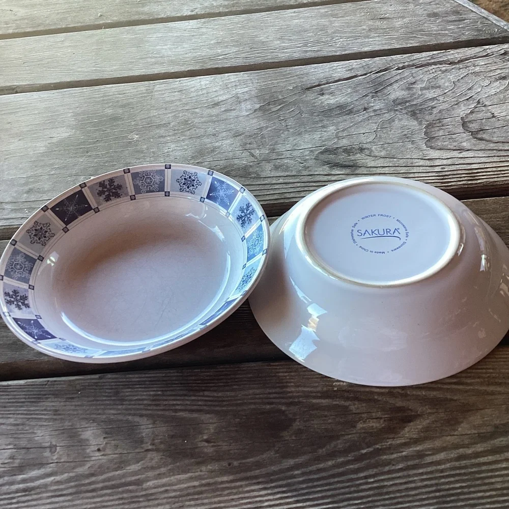 Sakura Winter Frost Stoneware Rimmed Soup Bowls - set of 2